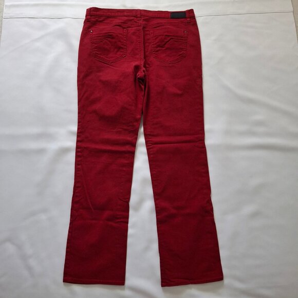 DKNY Red Burgundy Bootcut Jeans Sz 14 Zippered Grommet Pockets - Picture 7 of 12